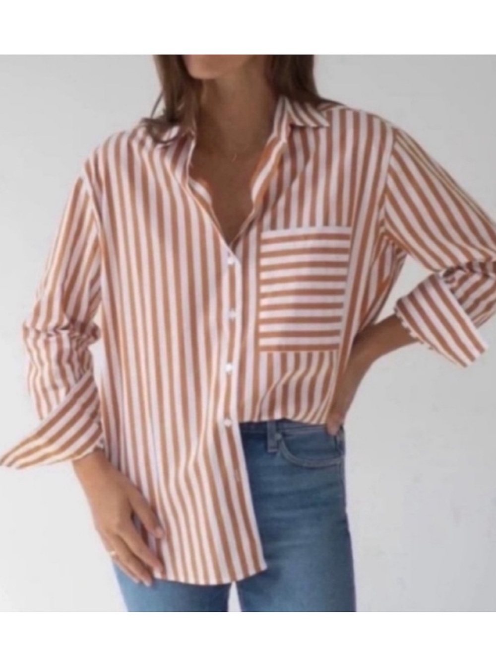 AYR The Deep End Apertif Striped White Peach Button-Up Shirt Oversized Preppy L